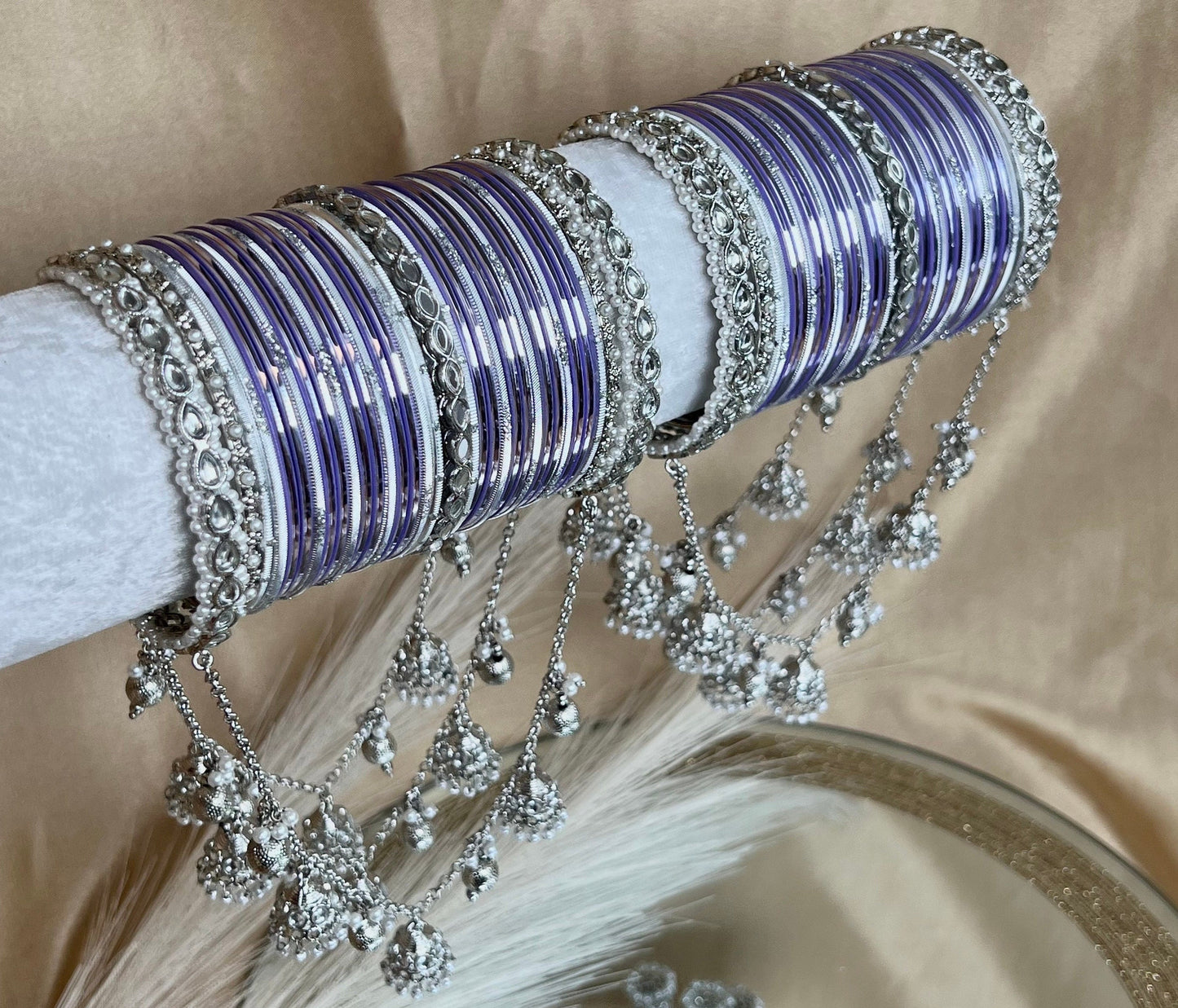 Bridal Silver/Lilac Full Bangle Set/Indian/ Pakistani/Jewelley/ Fashion Bracelet