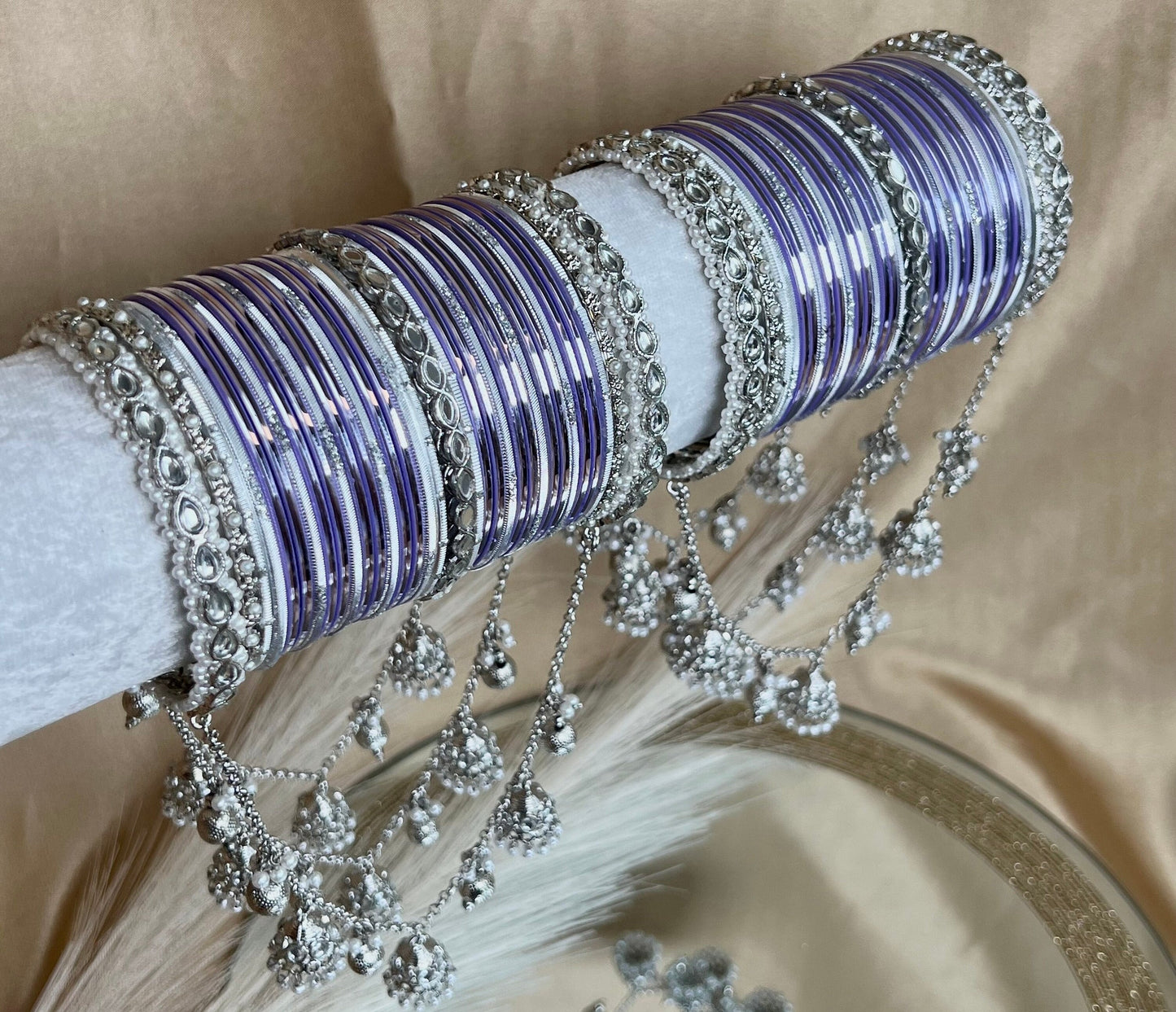Bridal Silver/Lilac Full Bangle Set/Indian/ Pakistani/Jewelley/ Fashion Bracelet