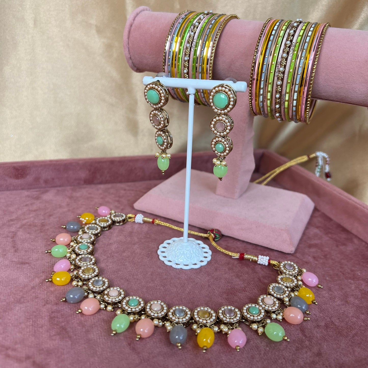 Pastel Necklace, Earring and Bangles/Earring/ Tikka/ Tikli/ Indian/ Pakistani/Fashion Jewellery/ Gift for Women
