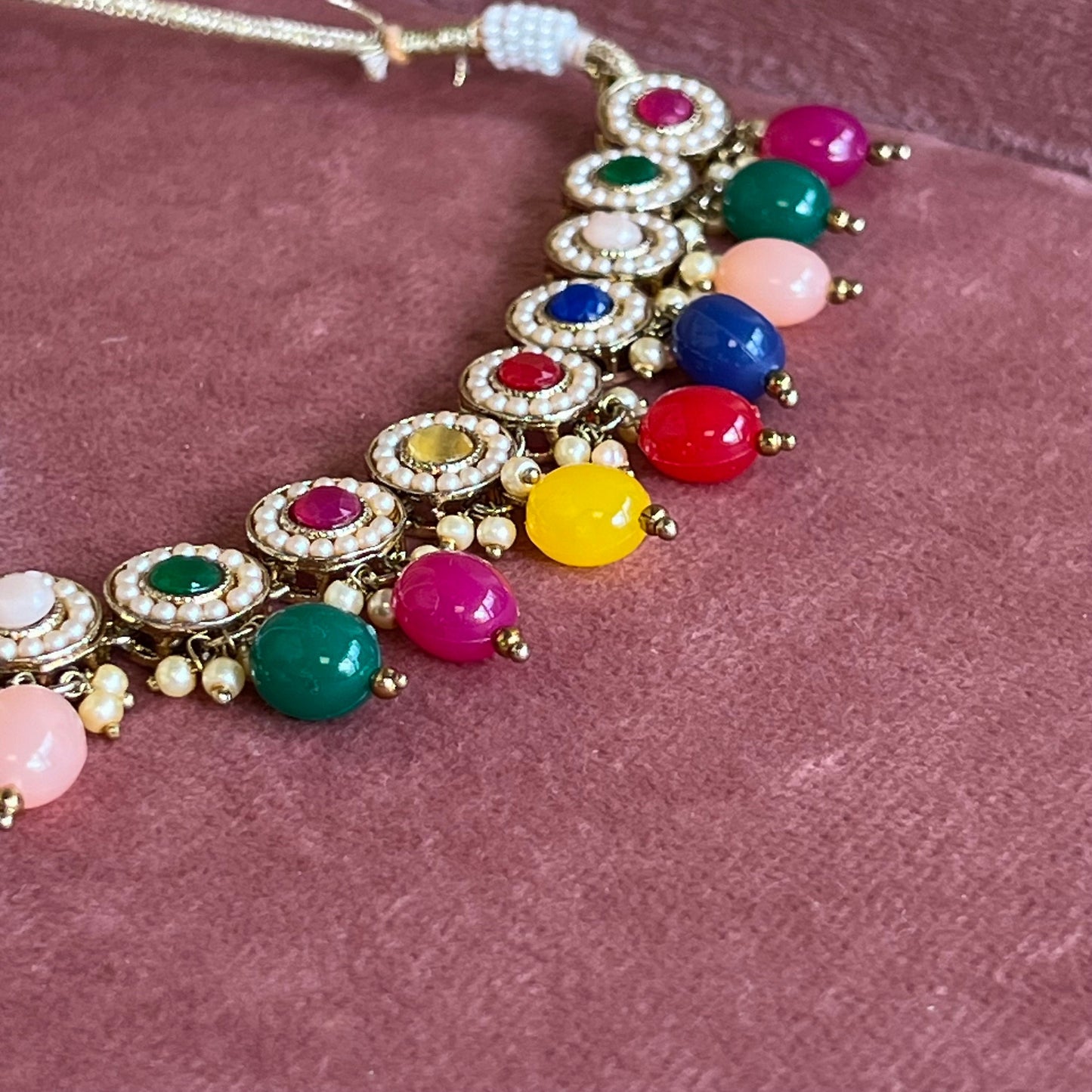 Multi colour Necklace Set (Red/Green Earring)  Indian/ Pakistani/Fashion Jewellery/ Gift for Women/Mendhi/Party