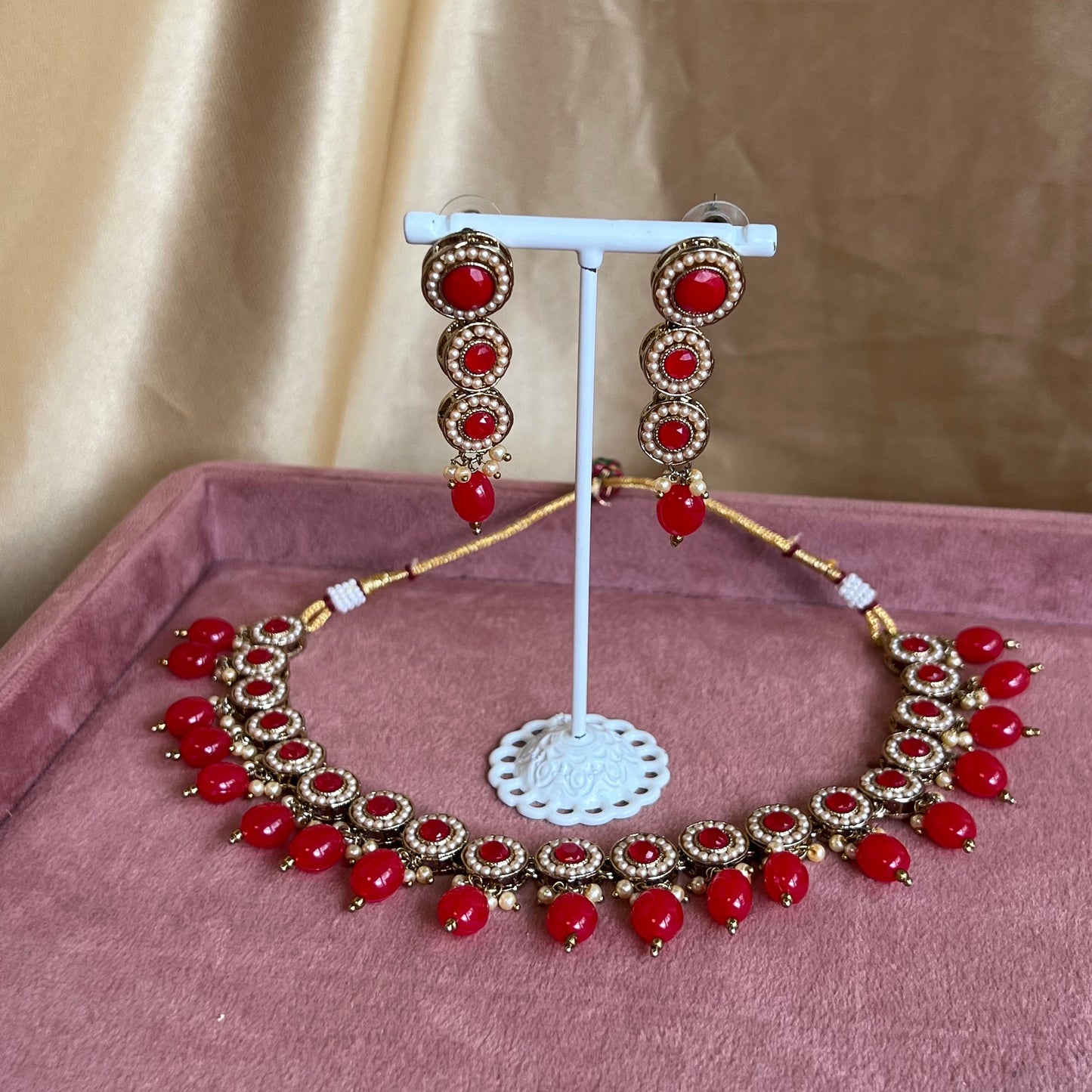 Red Necklace Set Earring/  Indian/ Pakistani/Fashion Jewellery/ Gift for Women