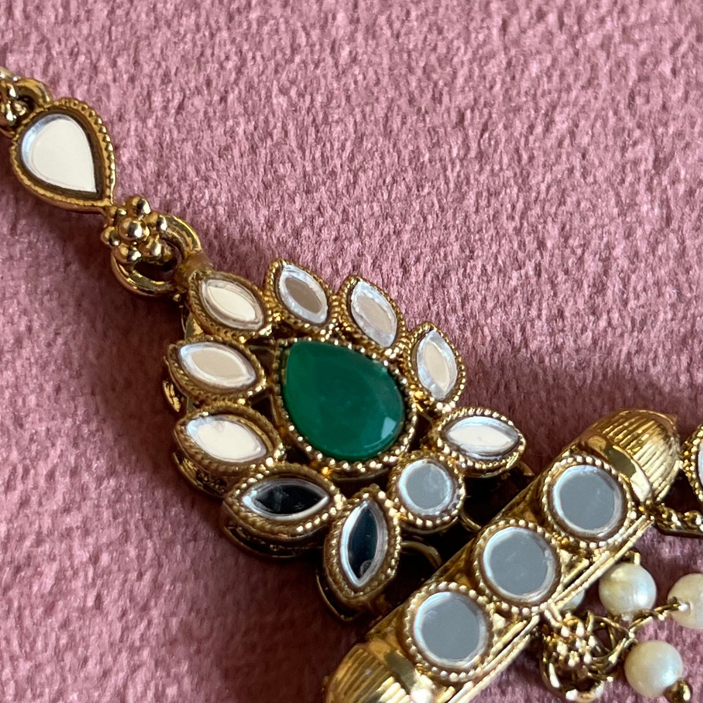 Green Mirrored Tikka (Medium)/ Tikli/ Indian/ Pakistani Fashion Jewellery/Maang Tikkas