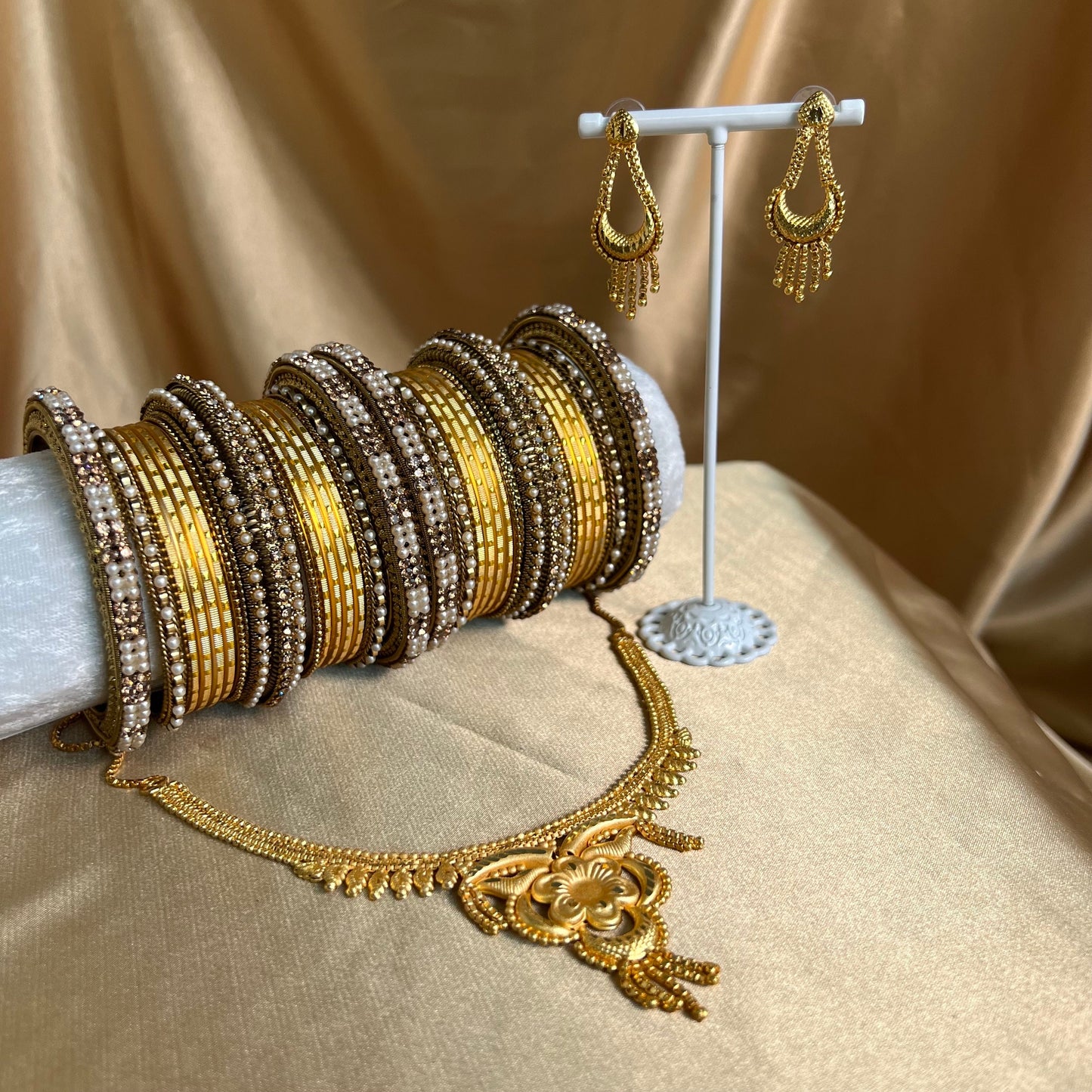 Gold Necklace, Earring and Bangles/ Indian/ Pakistani/Fashion Jewellery/ Gift for Women