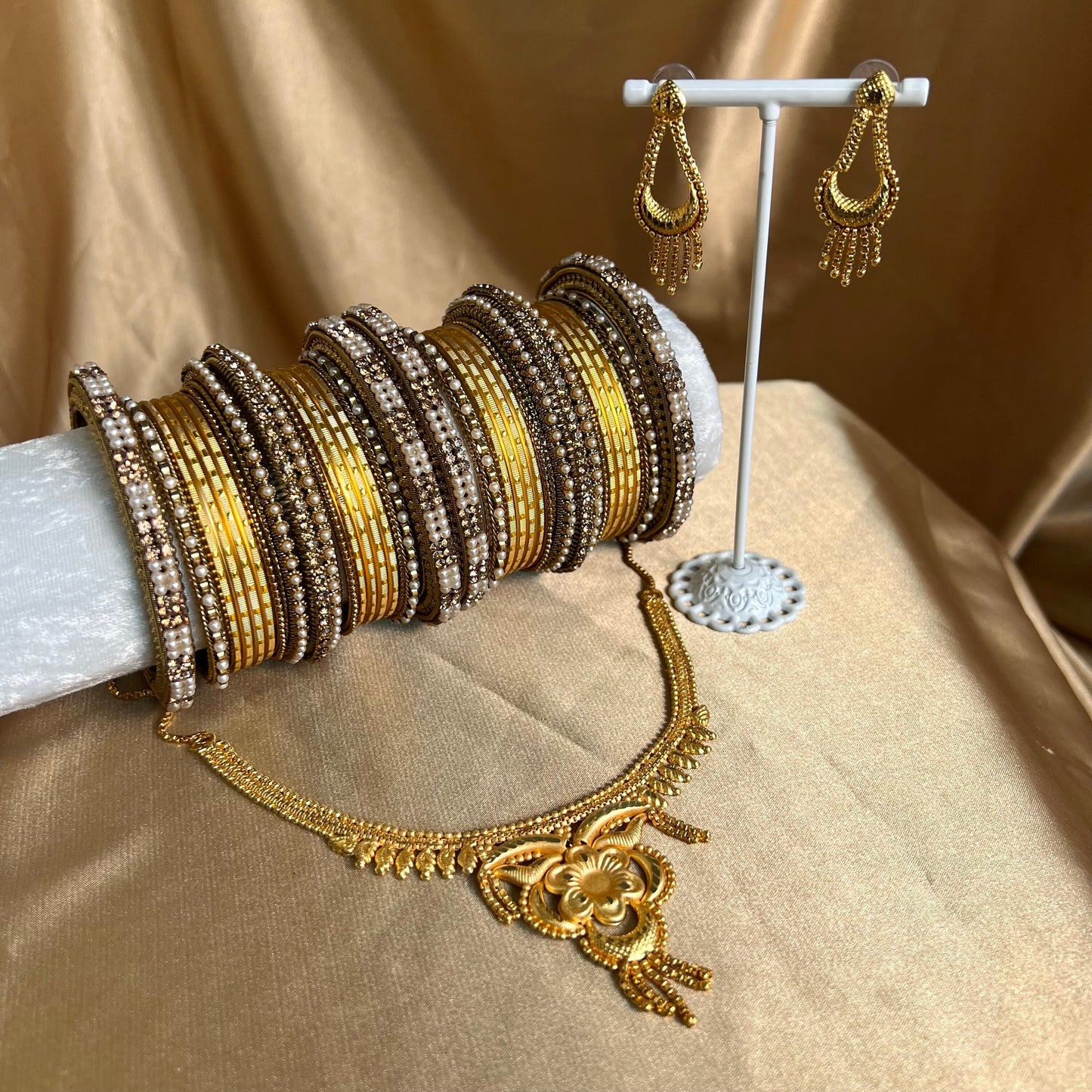 Gold Necklace, Earring and Bangles/ Indian/ Pakistani/Fashion Jewellery/ Gift for Women