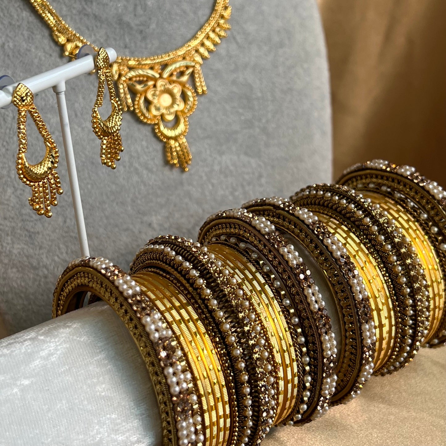 Gold Necklace, Earring and Bangles/ Indian/ Pakistani/Fashion Jewellery/ Gift for Women