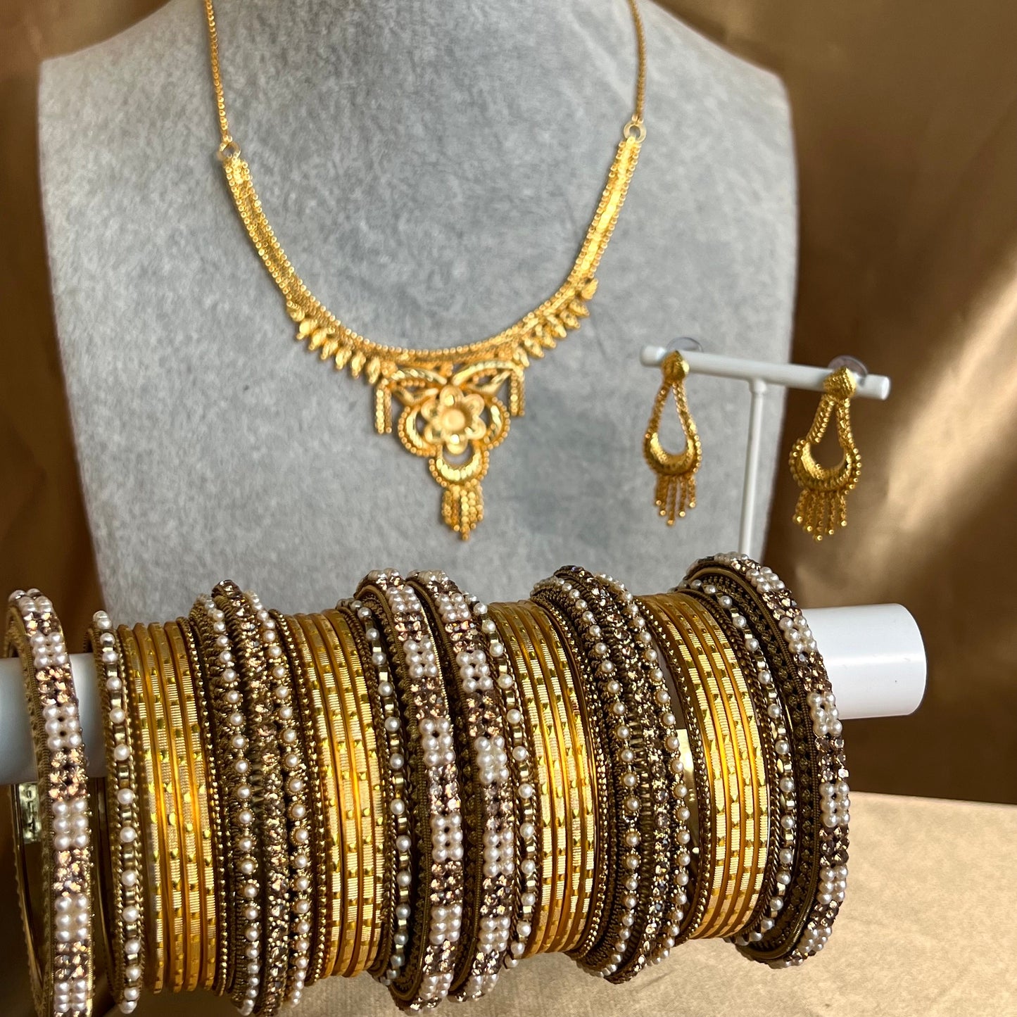 Gold Necklace, Earring and Bangles/ Indian/ Pakistani/Fashion Jewellery/ Gift for Women