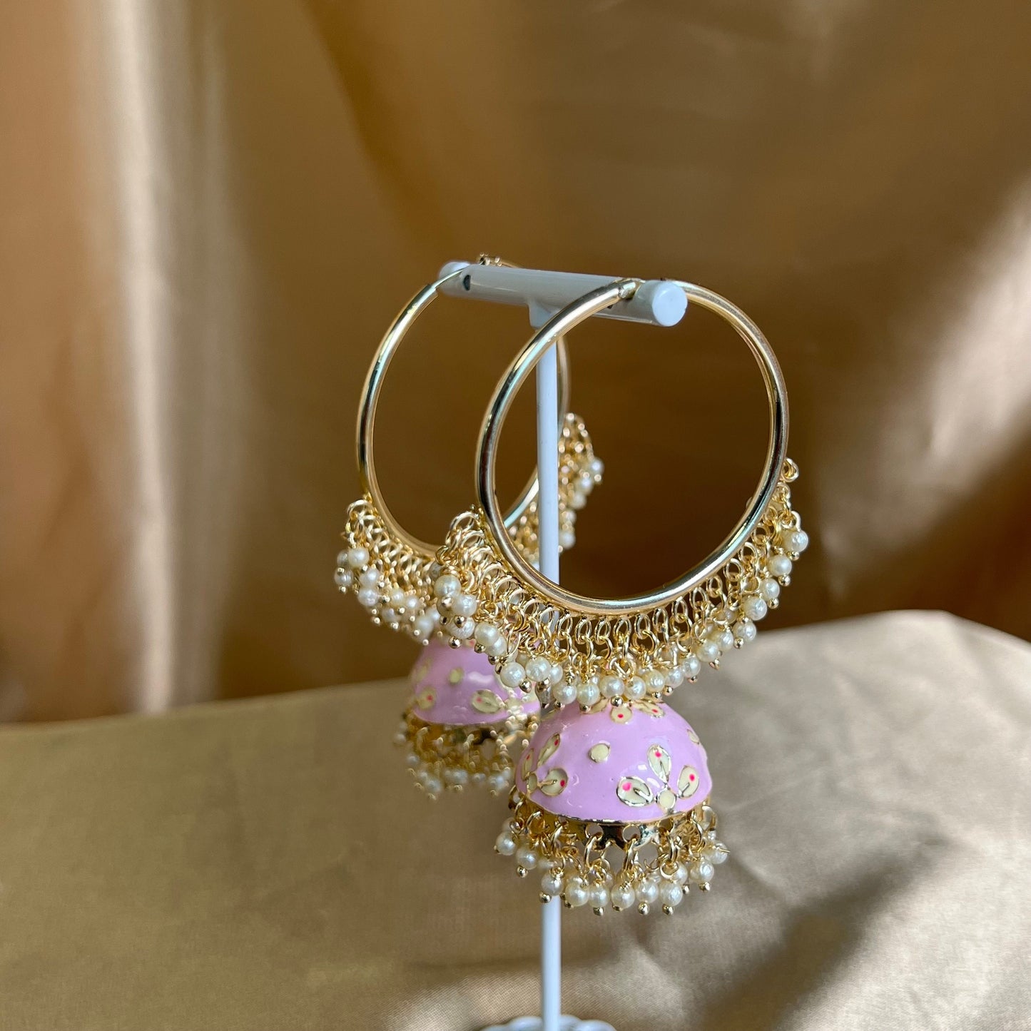 Meenakari/ Indian/ Pakistani Style/Pink-Hand Painted Jhumka Hoop Earrings