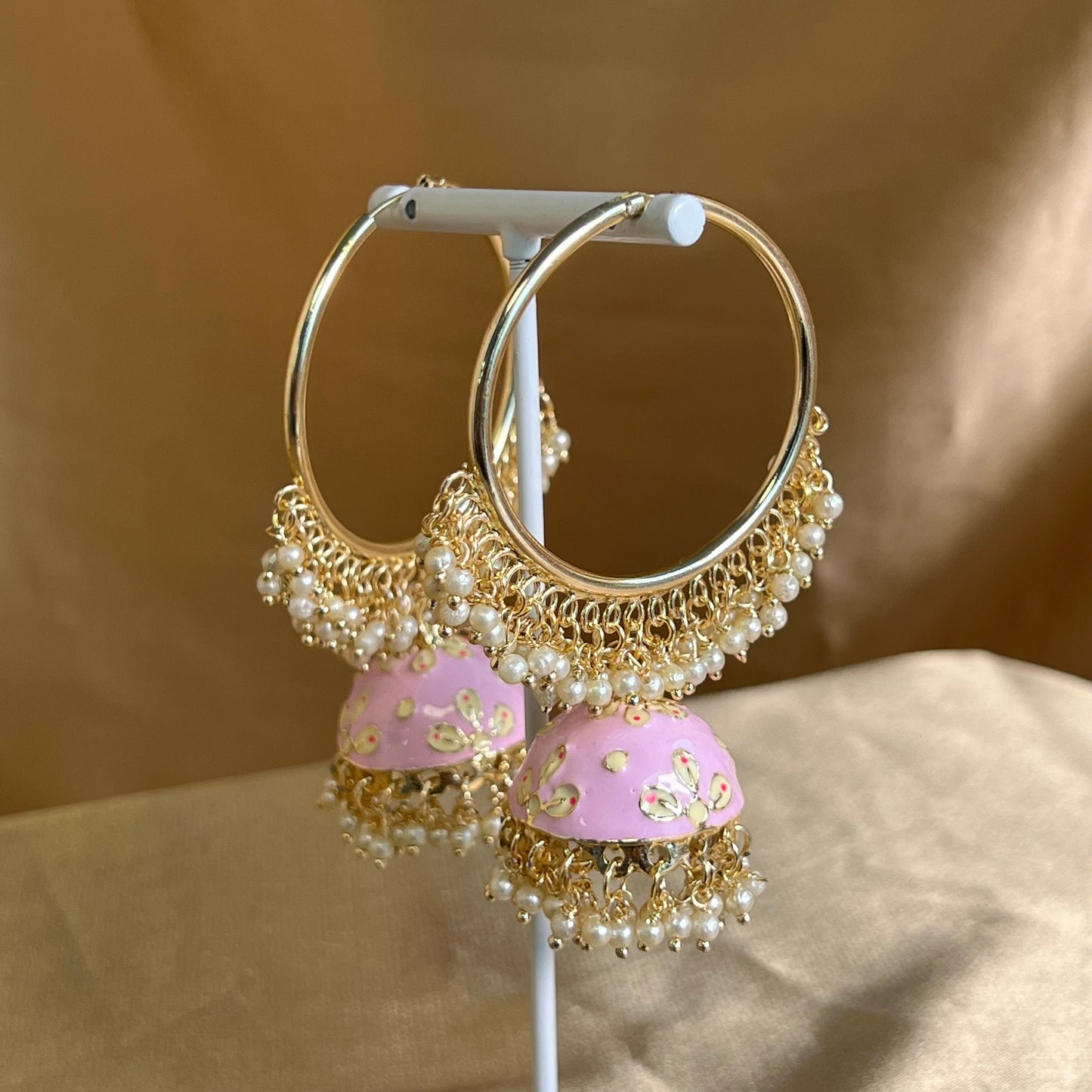 Meenakari/ Indian/ Pakistani Style/Pink-Hand Painted Jhumka Hoop Earrings