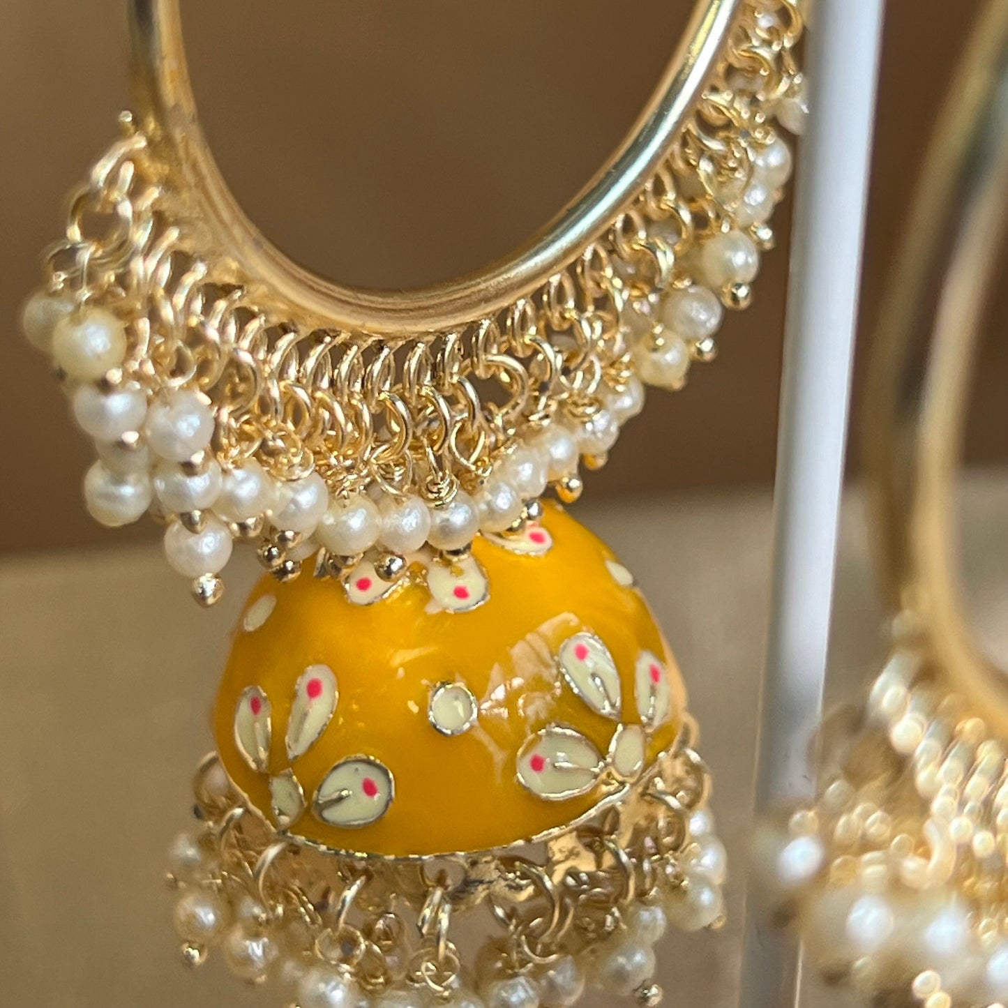 Meenakari/ Indian/ Pakistani Style/ Orange - Hand Painted Jhumka Hoop Earrings