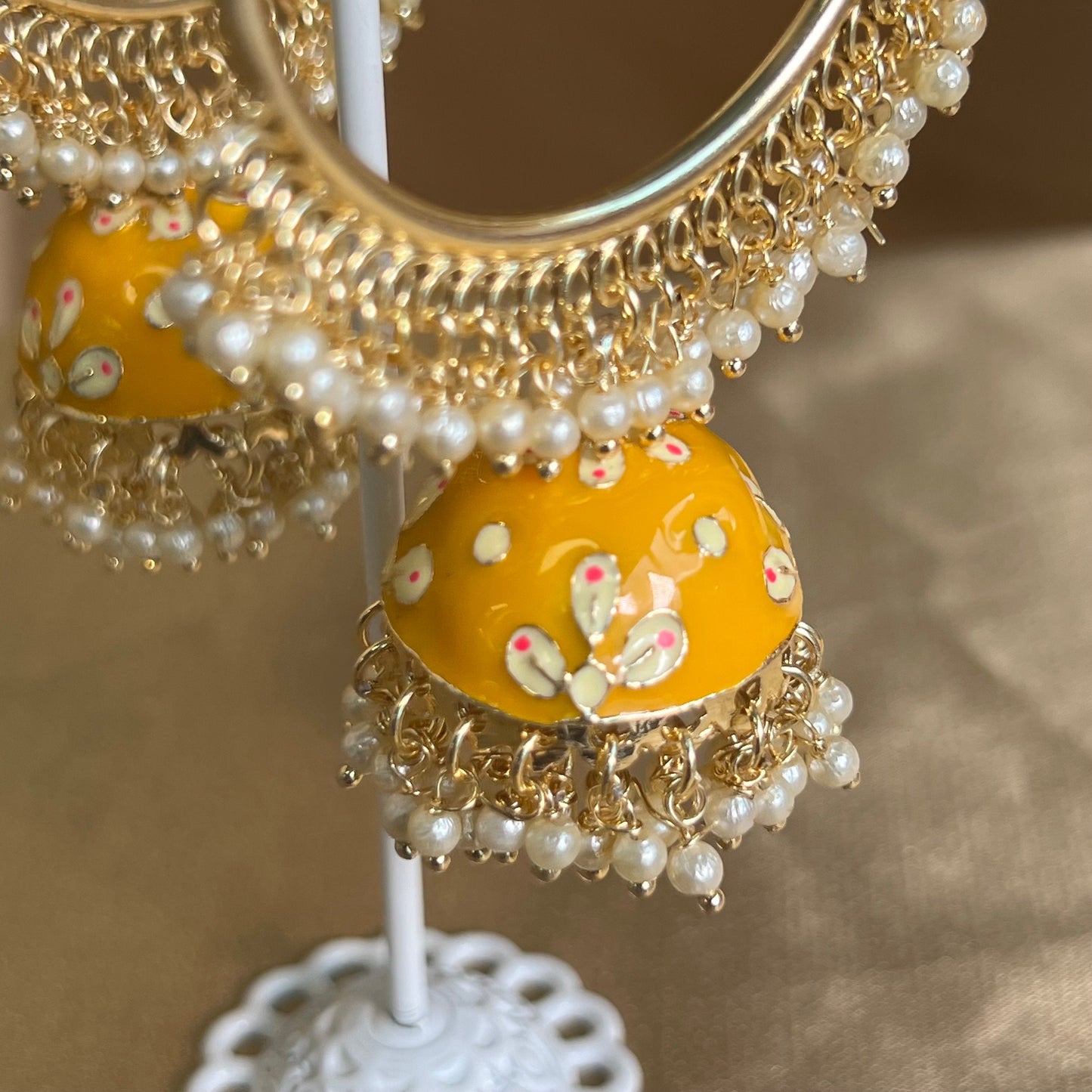 Meenakari/ Indian/ Pakistani Style/ Orange - Hand Painted Jhumka Hoop Earrings