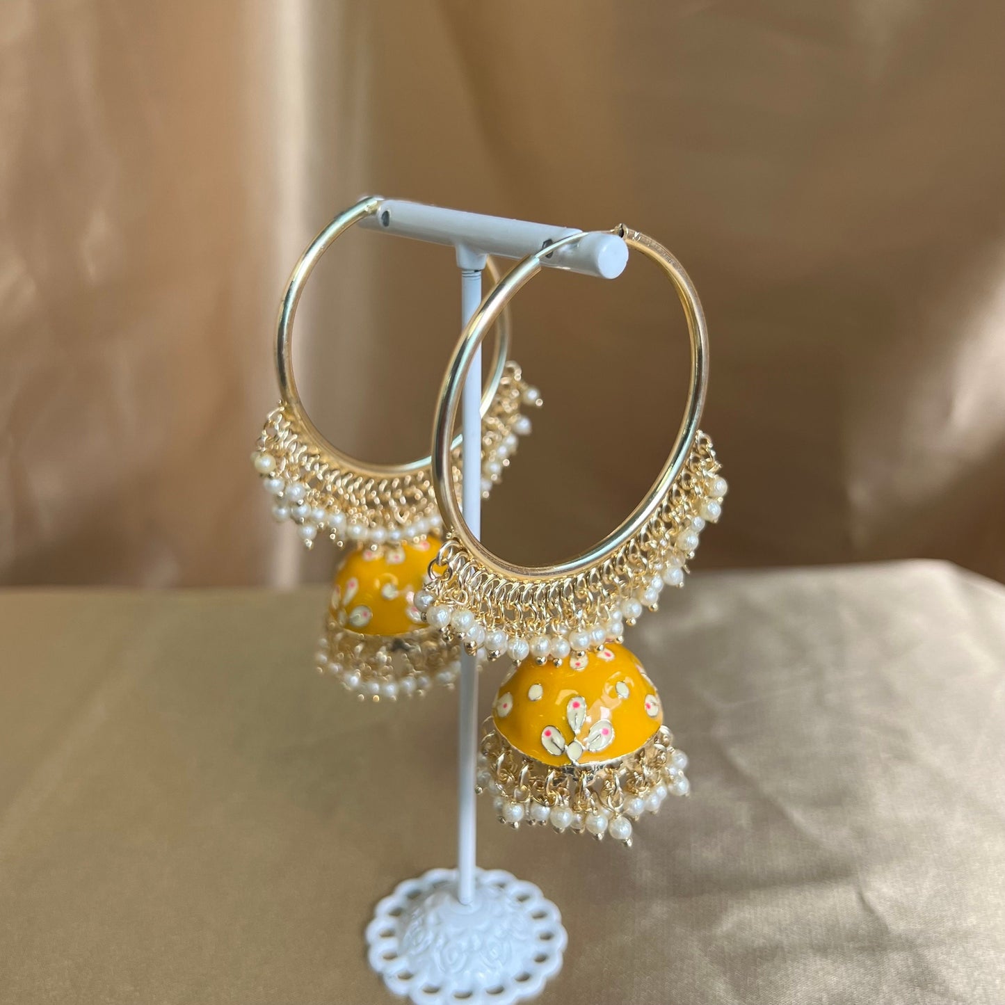 Meenakari/ Indian/ Pakistani Style/ Orange - Hand Painted Jhumka Hoop Earrings