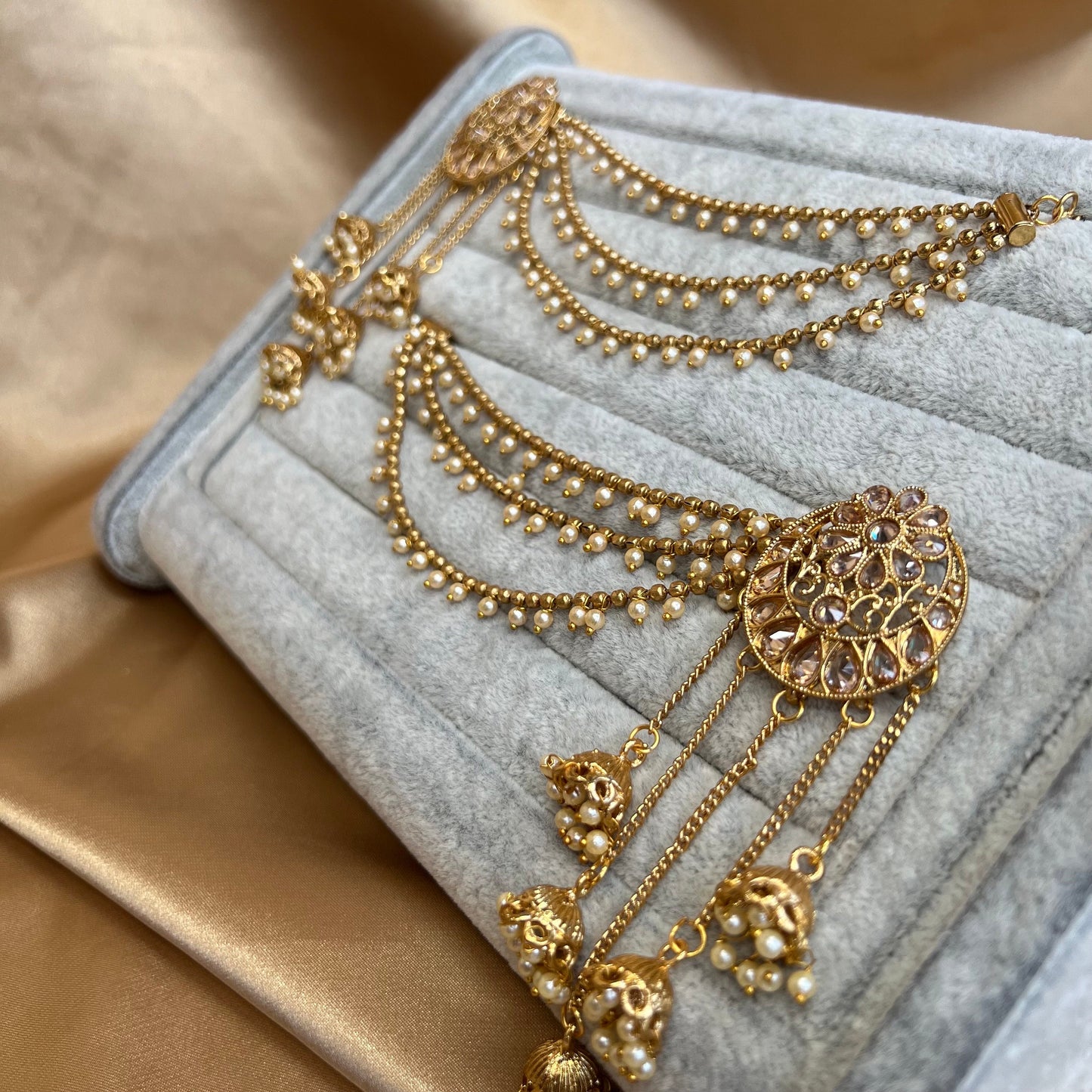 Gold Earrings With Ear Chains/ Fashion Jewellery/ Gift for Women/ Fashion Jewellery/ Gift for Women/Indian/Pakistani style