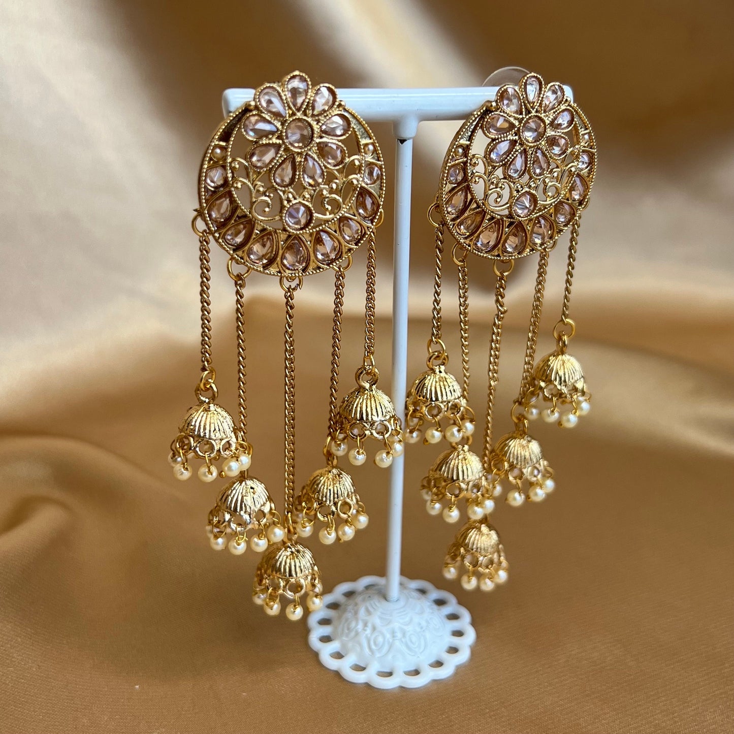 Gold Earrings With Ear Chains/ Fashion Jewellery/ Gift for Women/ Fashion Jewellery/ Gift for Women/Indian/Pakistani style