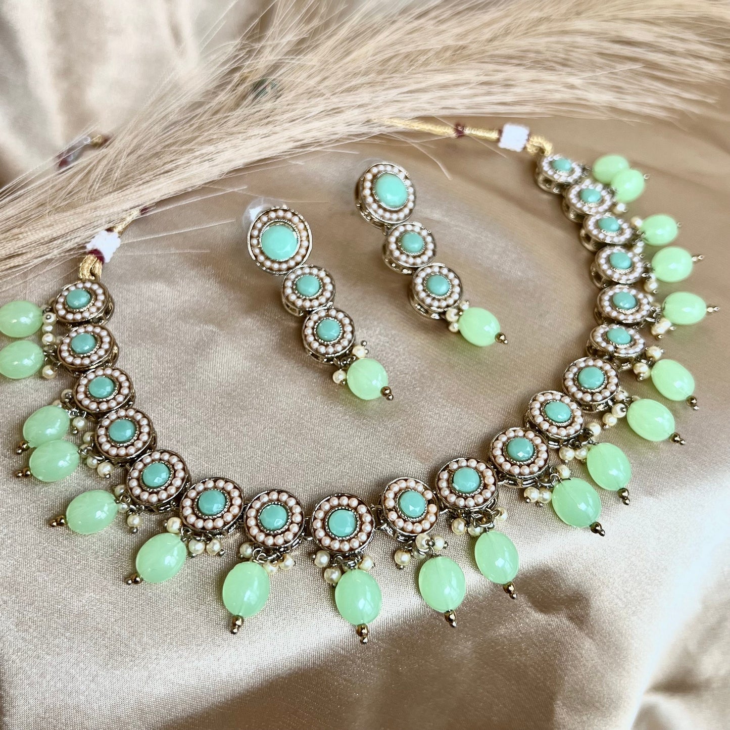 Mint Necklace Set Earring/ Tikka/ Tikli/ Indian/ Pakistani/Fashion Jewellery/ Gift for Women