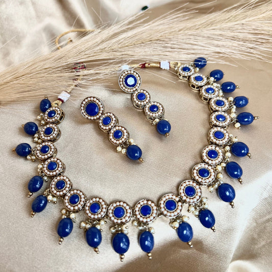 Navy Necklace Set Earring/ Tikka/ Tikli/ Indian/ Pakistani/Fashion Jewellery/ Gift for Women