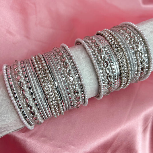 Pearl Silver Bangle Set/Indian/ Pakistani/Jewelley/ Fashion Bracelet