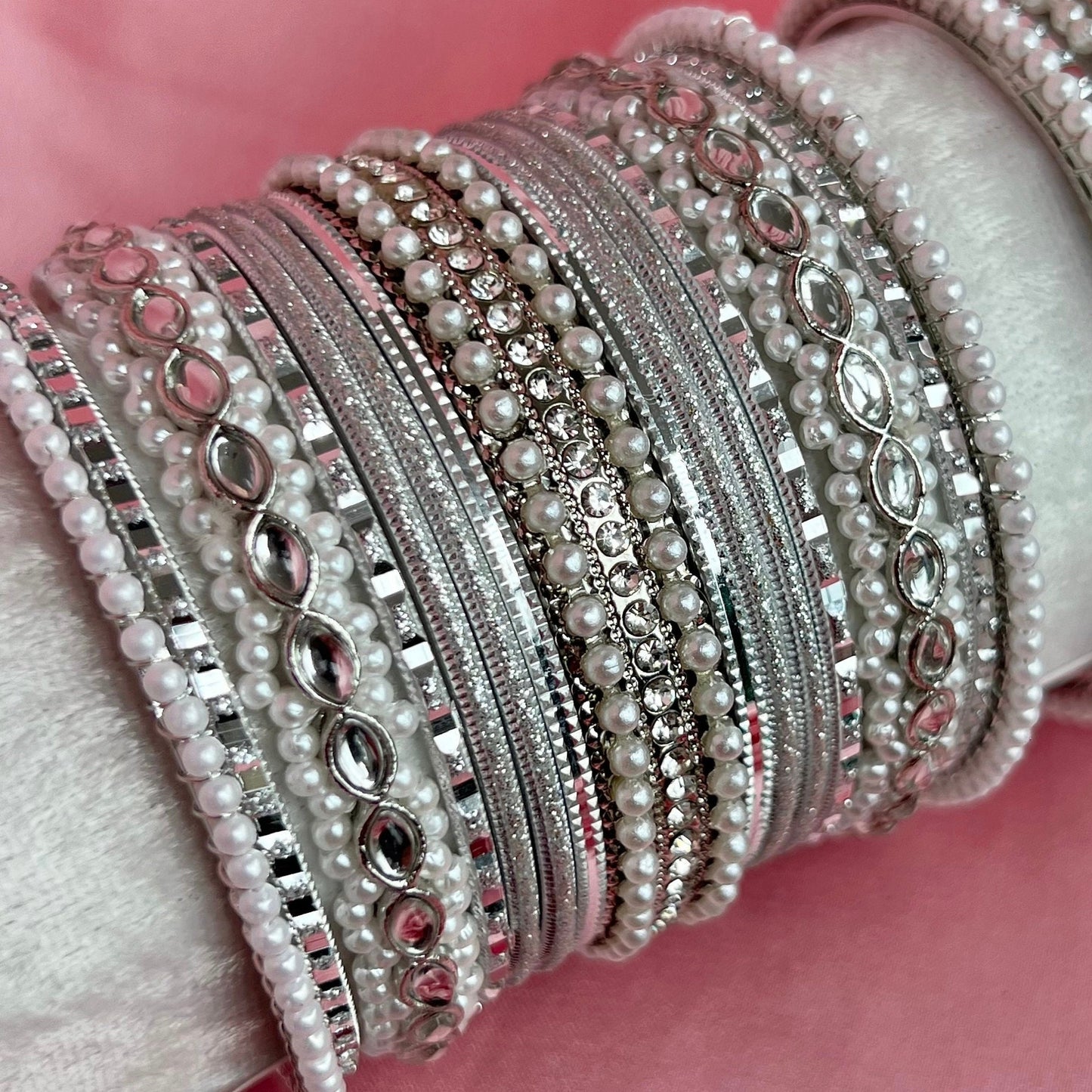 Pearl Silver Bangle Set/Indian/ Pakistani/Jewelley/ Fashion Bracelet