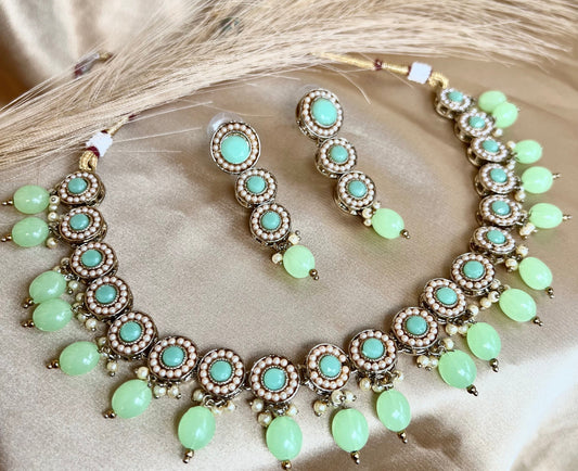 Mint Necklace Set Earring/ Tikka/ Tikli/ Indian/ Pakistani/Fashion Jewellery/ Gift for Women