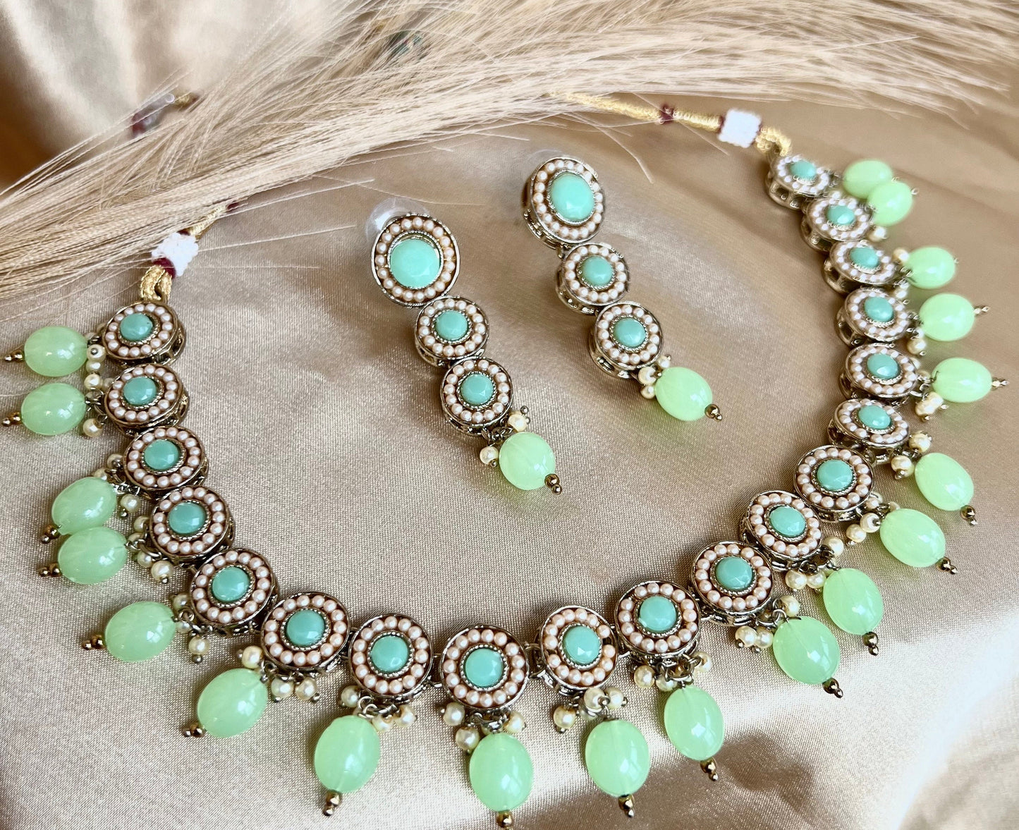 Mint Necklace Set Earring/ Tikka/ Tikli/ Indian/ Pakistani/Fashion Jewellery/ Gift for Women