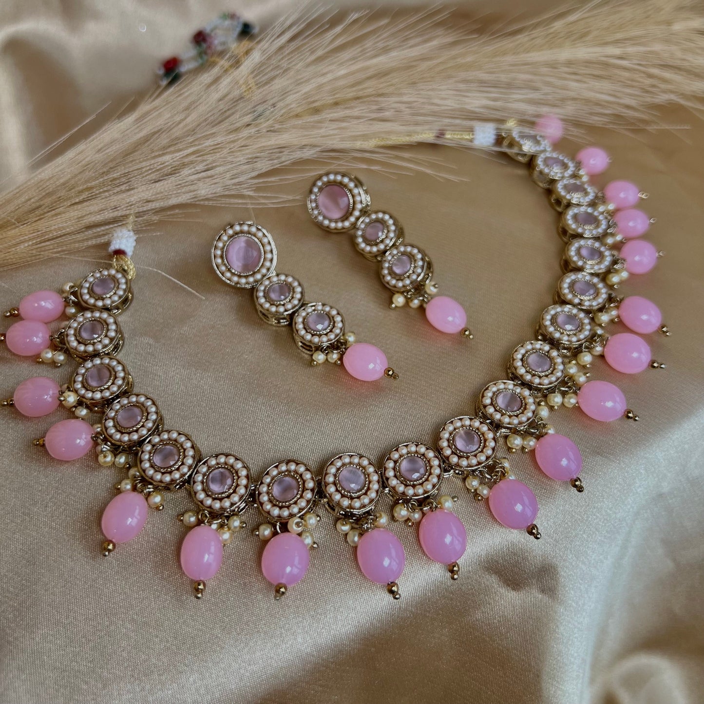 Pink Necklace Set Earring/ Tikka/ Tikli/ Indian/ Pakistani/Fashion Jewellery/ Gift for Women