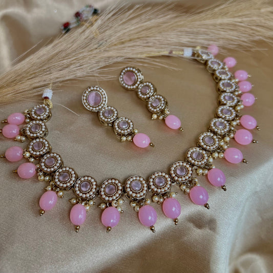 Pink Necklace Set Earring/ Tikka/ Tikli/ Indian/ Pakistani/Fashion Jewellery/ Gift for Women