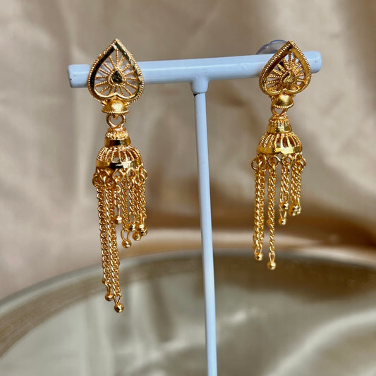 Slim Tassel Bright Gold Earrings/ Fashion Jewellery/ Gift for Women/Indian/Pakistani style