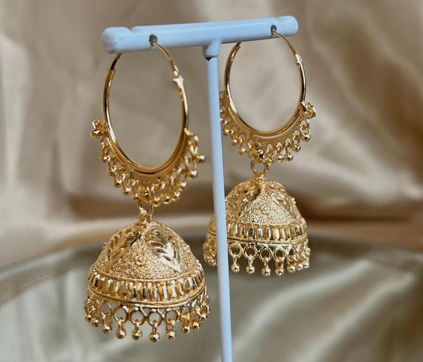 Bright Gold Jhumka Hoop Earrings/ Fashion Jewellery/ Gift for Women