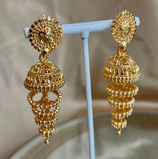 Bright Gold Jhumkas/ Fashion Jewellery/ Gift for Women/Indian/Pakistani style