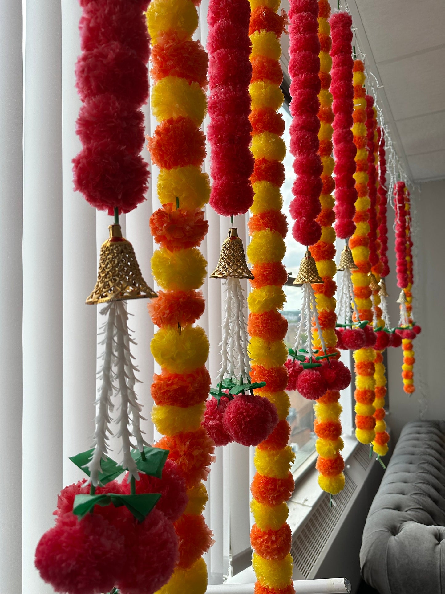 Flower Decor with Gold Bell Detail/ Unique Style/ Indian/ Pakistani/Home decor/ Gift for Women/Haldi/Mendhi/Party/Diwali/Eid