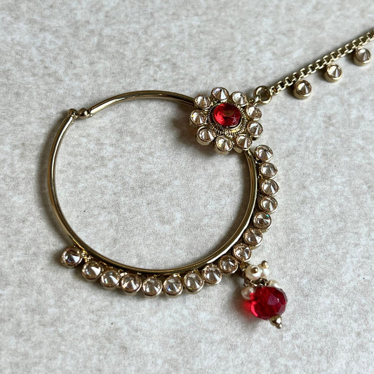 Non-Piercing Nose Ring - Red/ Fashion Jewellery/ Gift for Women/Indian/Pakistani style/Nath /Indian Nose Jewellery