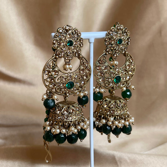 Medium/ Large Jhumka Earrings - Green