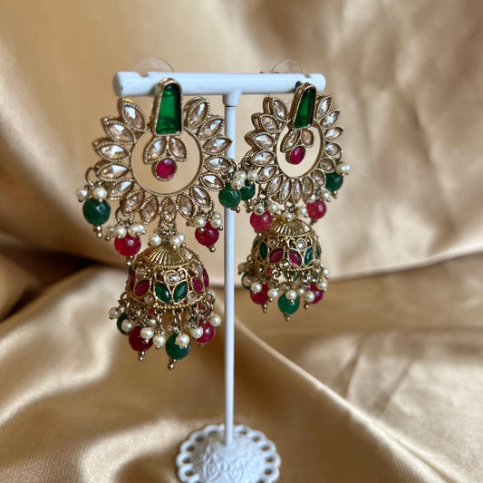 Crystal Earrings - Green & Ruby/ Fashion Jewellery/ Gift for Women