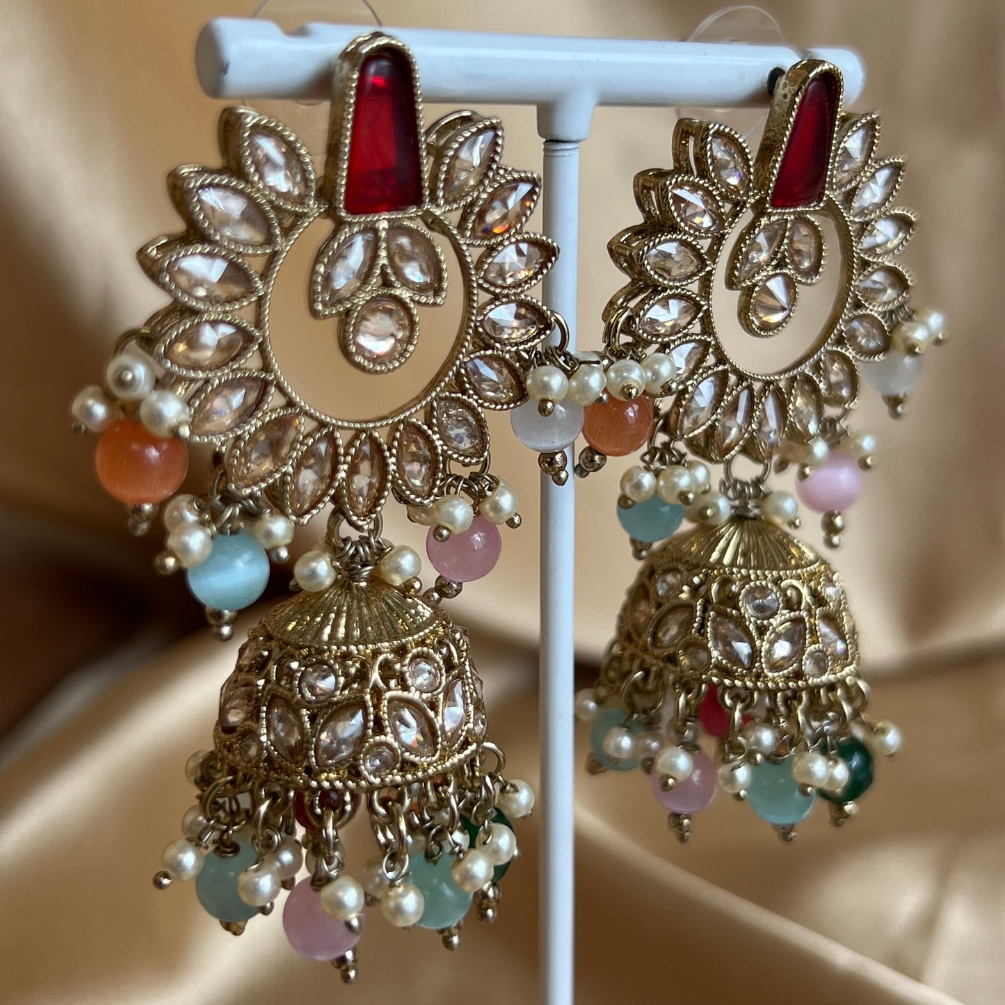 Crystal Earrings - Red Multicolour  / Champagne/ Fashion Jewellery/ Gift for Women