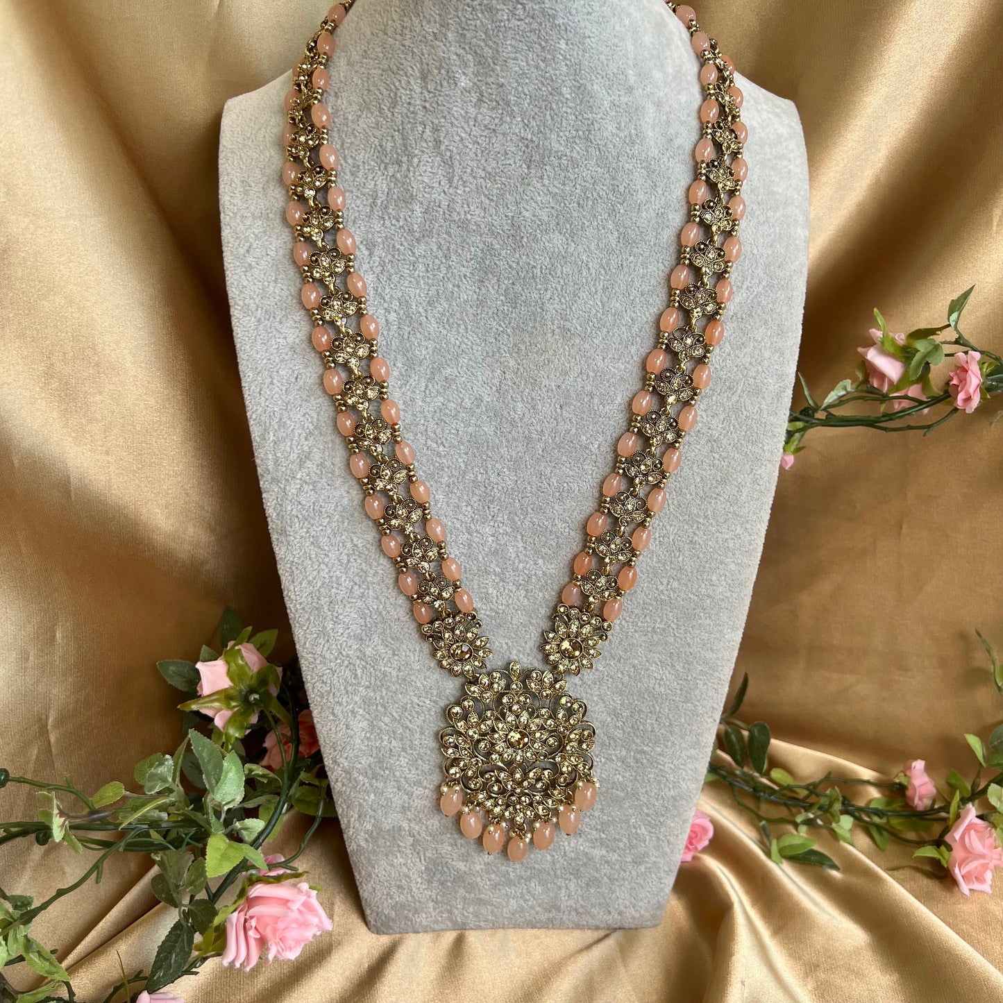 Peach Long Mala/ Long Necklace/ Haar/ Unique Style/ Indian/ Pakistani/Fashion Jewellery/ Gift for Women
