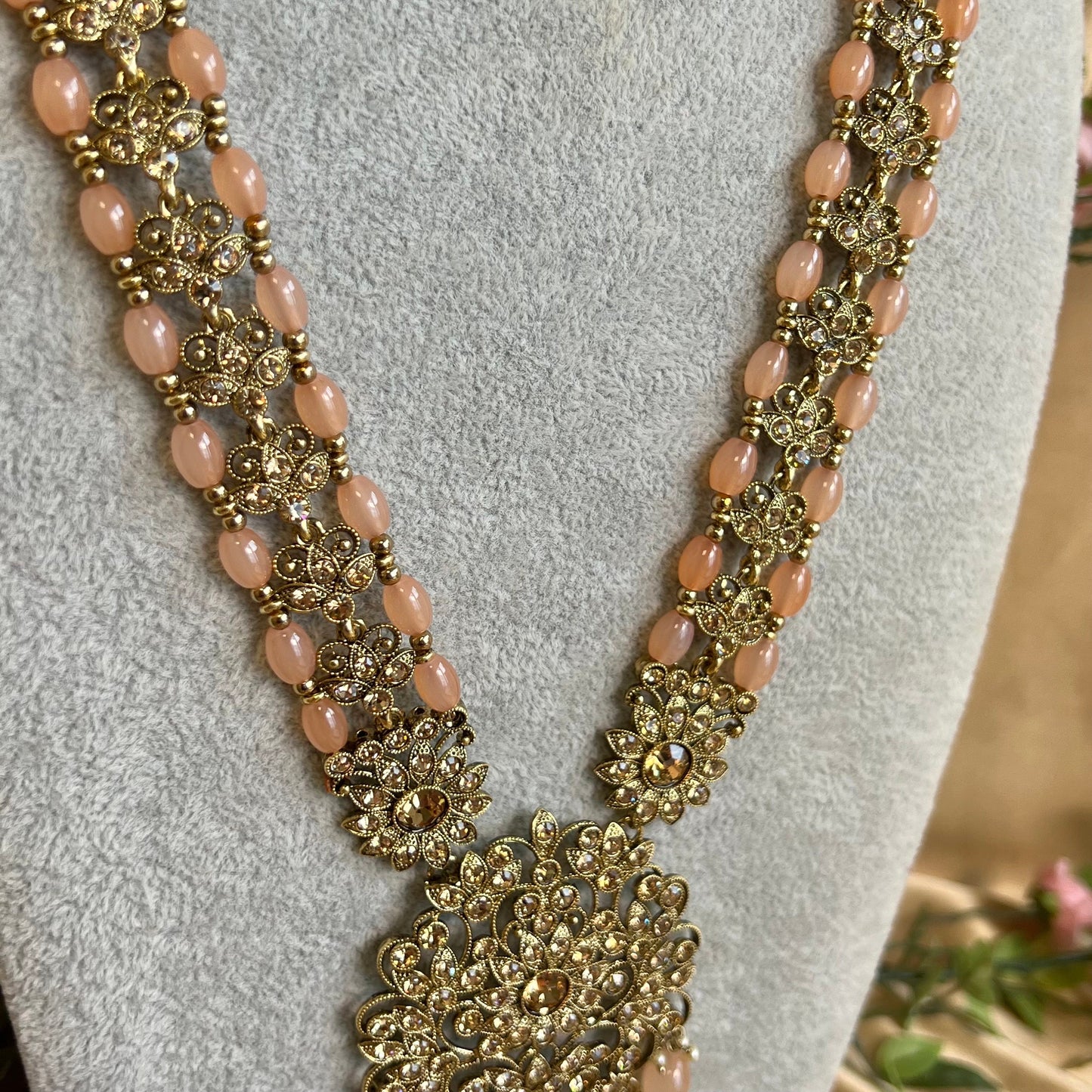Peach Long Mala/ Long Necklace/ Haar/ Unique Style/ Indian/ Pakistani/Fashion Jewellery/ Gift for Women
