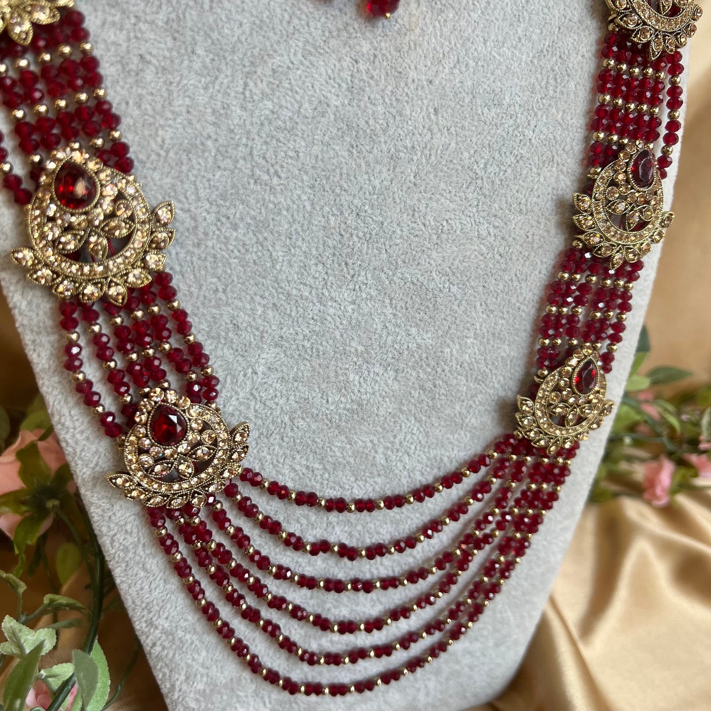 Maroon Necklace and Mala/ Indian/ Pakistani Style/Wedding/Bridal/Haar/Long Necklace/Gold