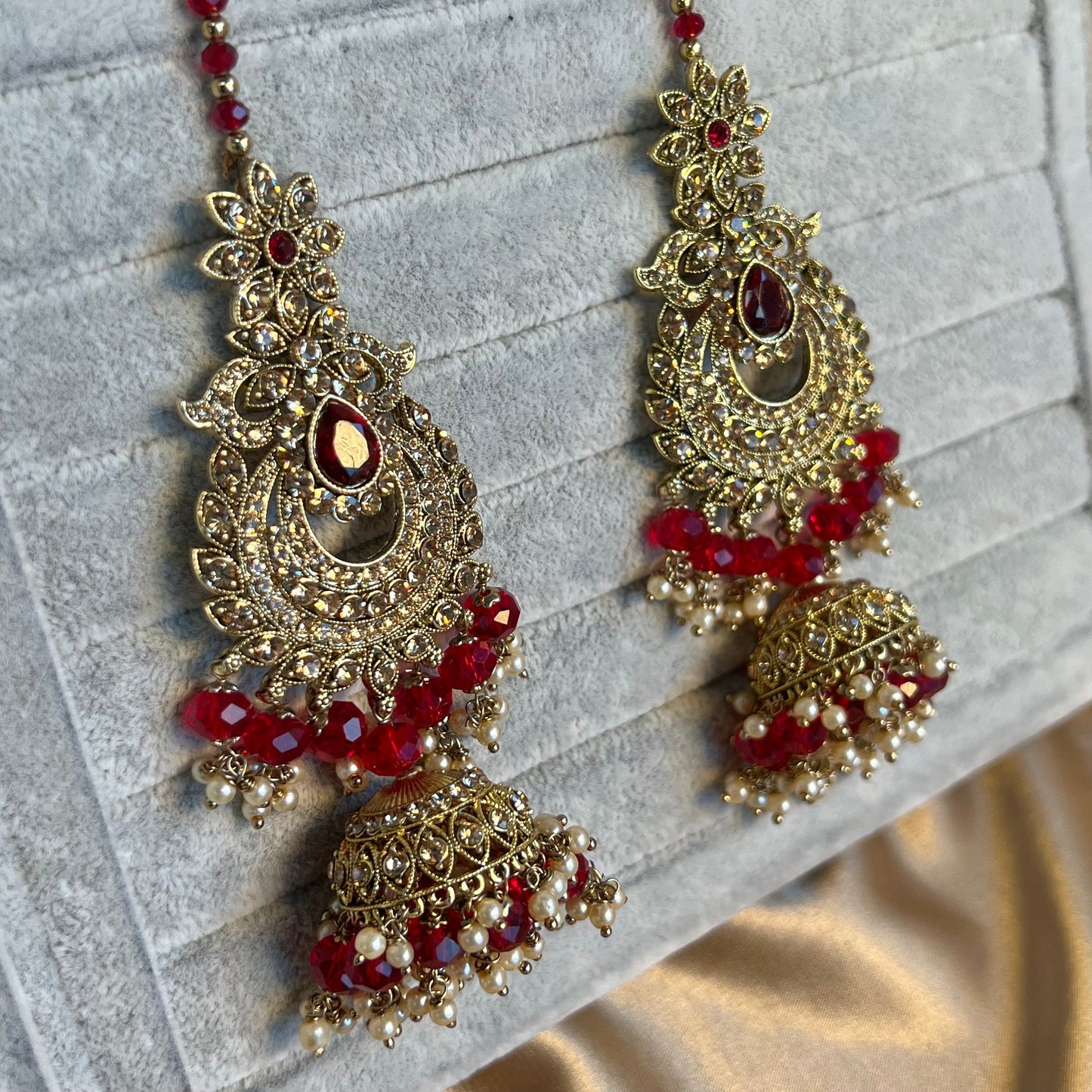 Red Necklace and Earring/ Tikka/ Tikli/ Indian/ Pakistani/Fashion Jewellery/ Gift for Women