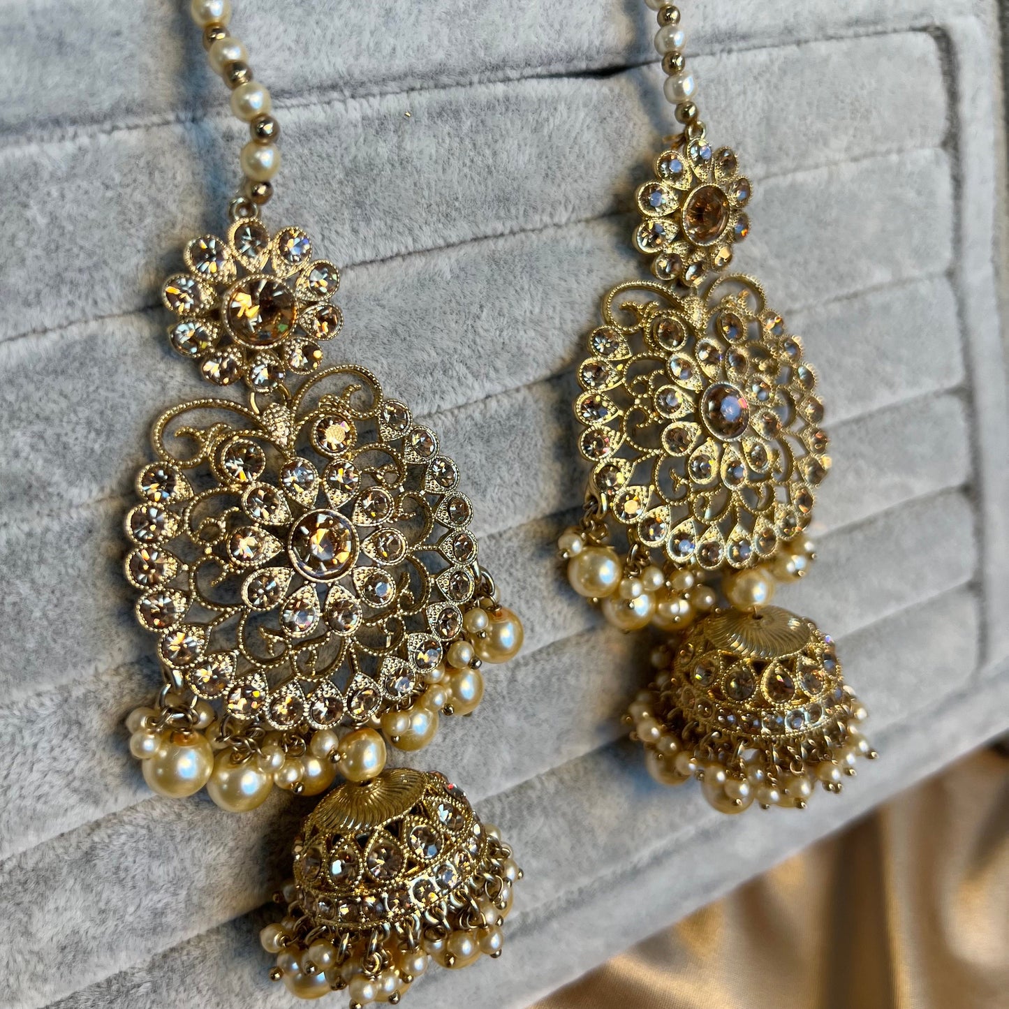 Golden Necklace and Earring/ Tikka/ Tikli/ Indian/ Pakistani/Fashion Jewellery/ Gift for Women