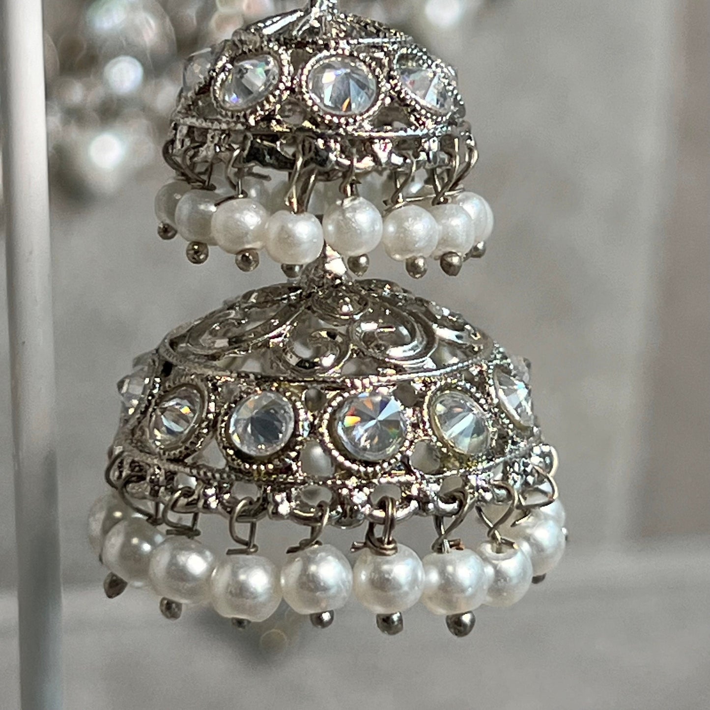 Silver Bridal Set - Pearl Indian/ Pakistani Style With Jhumka earring, Tikka/Tikli, Jhumar/jhoomar/ Wedding/ Fashion Jewellery/ Necklace set