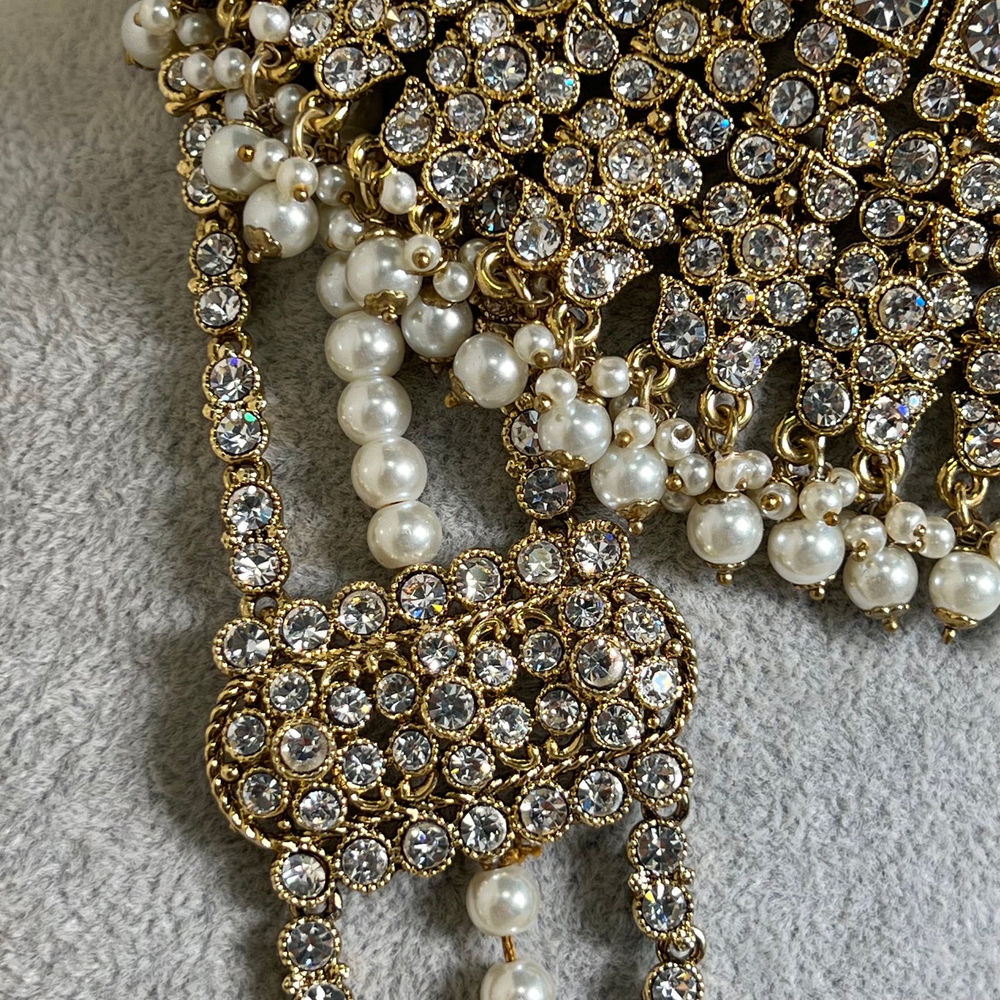 Bridal Clear Crystal Necklace set With Jhumar/Jhoomar/long necklace/ Haar/ Mala/ Earring/Wedding/Fashion