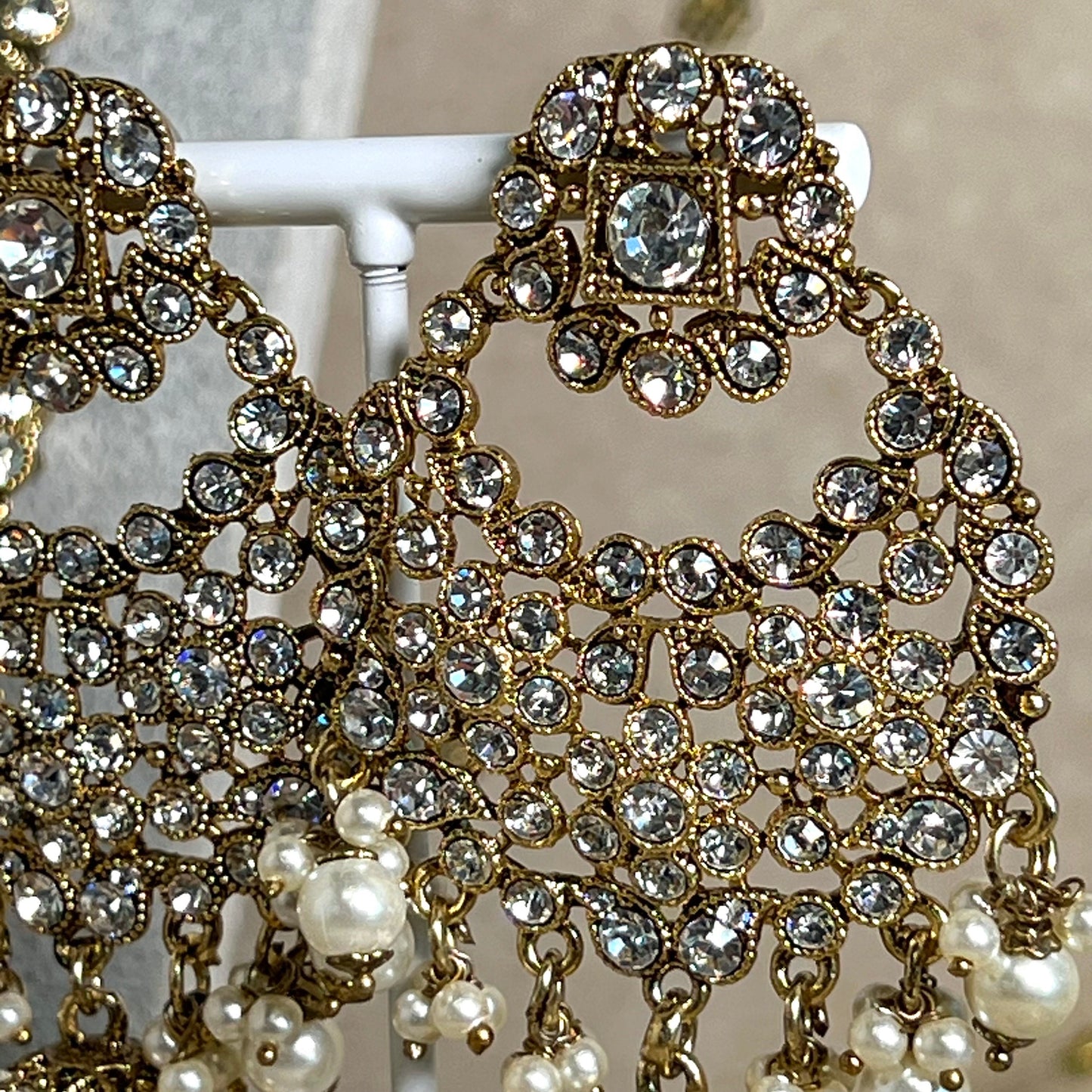 Bridal Clear Crystal Necklace set With Jhumar/Jhoomar/long necklace/ Haar/ Mala/ Earring/Wedding/Fashion