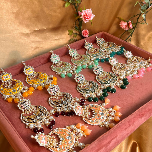 Meenakari Mint - Hand Painted Kundan Earring Large Indian Style Earring/ Pakistani Fashion/Party Earring. Gift for women