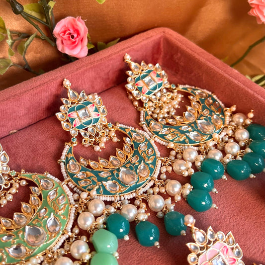 Meenakari Turquoise - Hand Painted Kundan Earring Large Indian Style Earring/ Pakistani Fashion/Party Earring. Gift for women