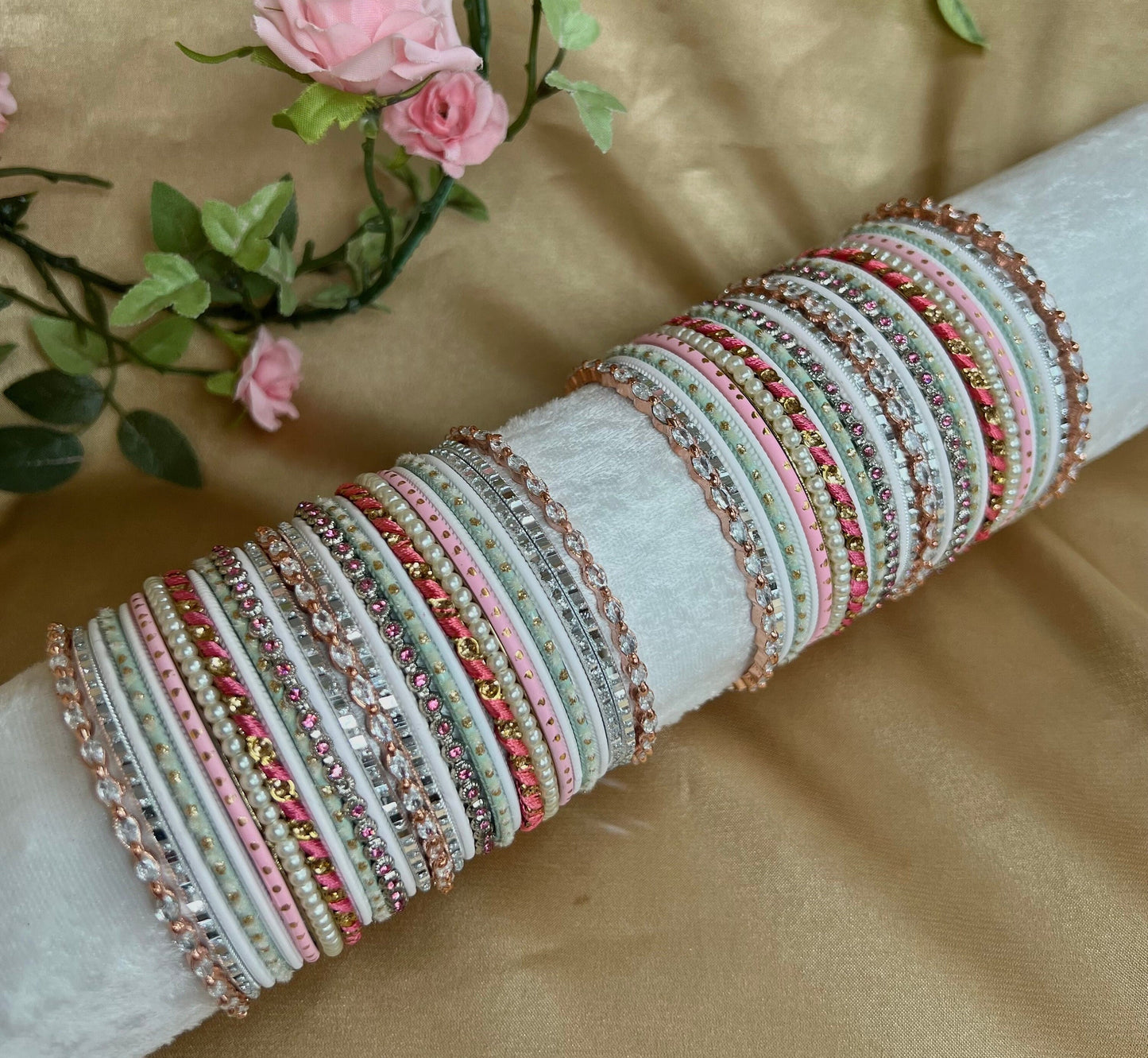 Pink/Mint Midi Bangle Set/Indian/ Pakistani/Jewelley/ Fashion Bracelet