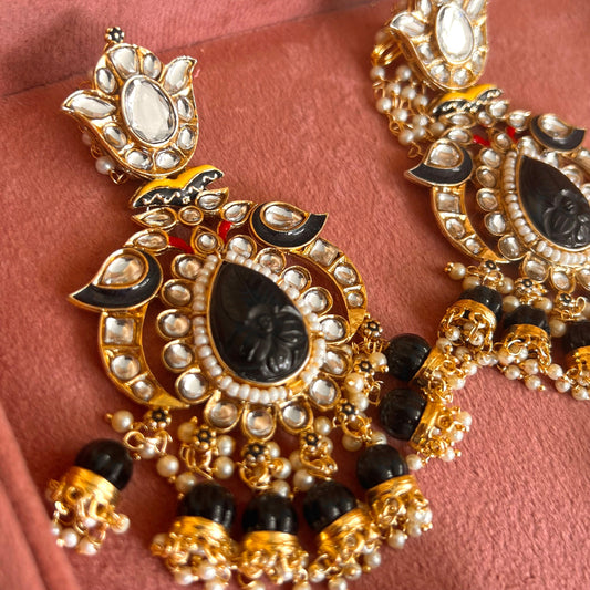 Meenakari/ Black- Faux Kundan Ear Chain Earring Indian Style Earring/ Pakistani Fashion/Party Earring. Gift for women