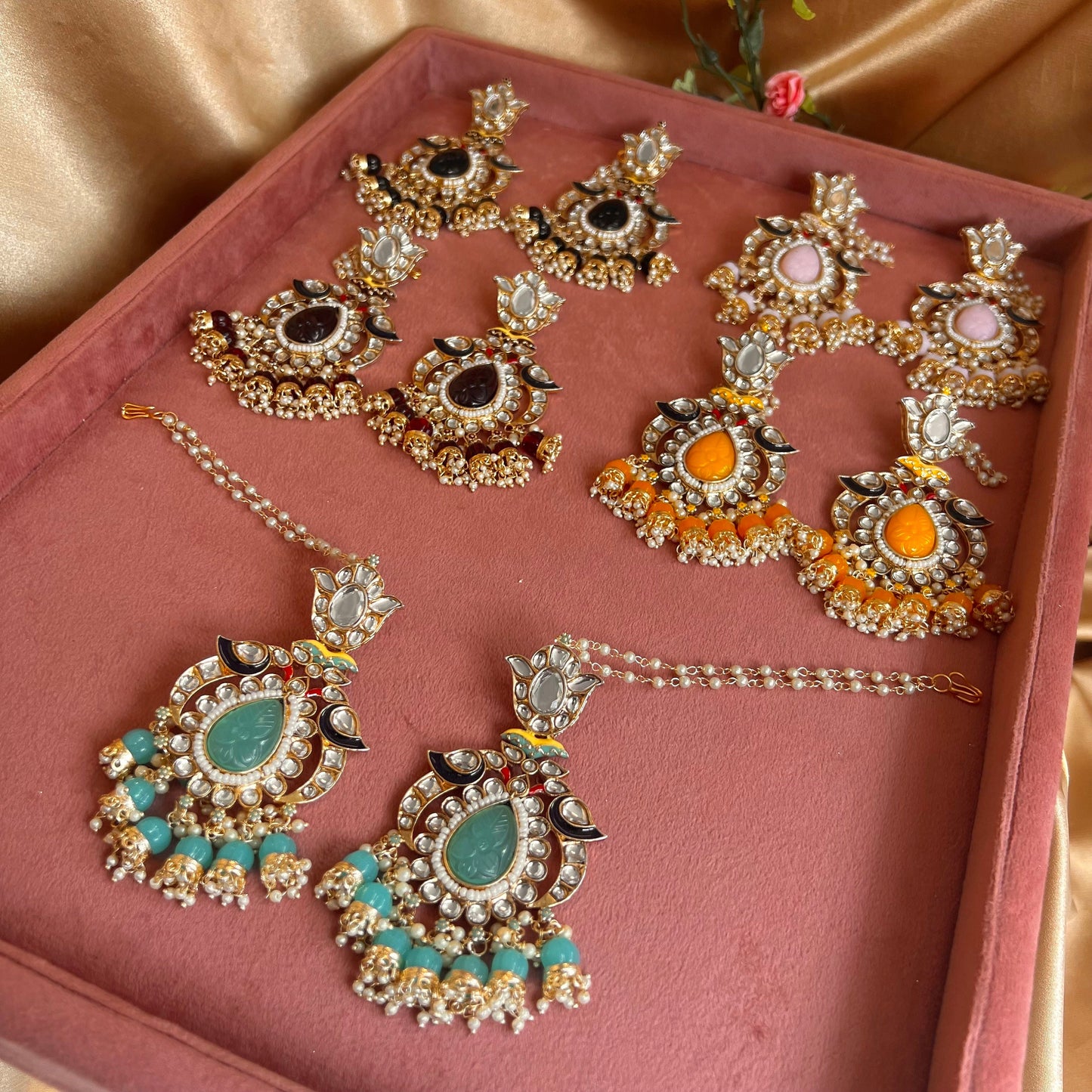 Meenakari/ Dark Maroon- Faux Kundan Ear Chain Earring Indian Style Earring/ Pakistani Fashion/Party Earring. Gift for women