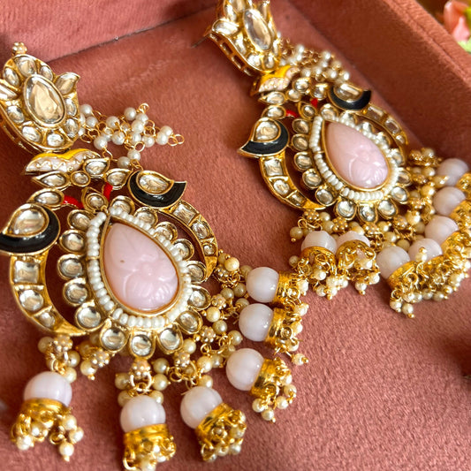 Meenakari/ Light Pink-Faux Kundan Ear Chain Earring Indian Style Earring/ Pakistani Fashion/Party Earring. Gift for women