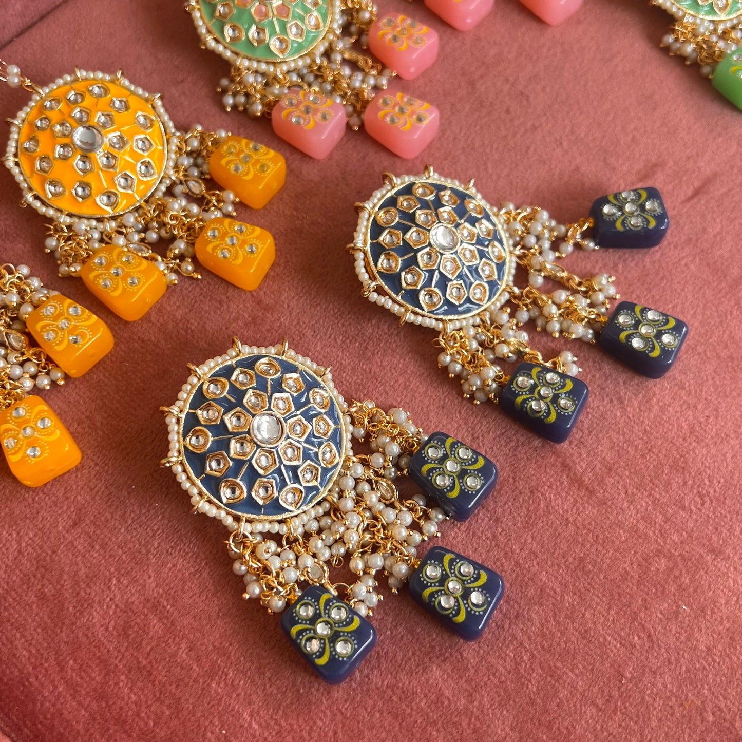 Navy- Dice Design Faux Kundan Earring Indian Style Earring/ Pakistani Fashion/Party Earring. Gift for women