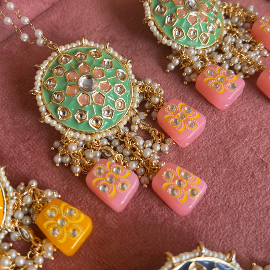 Pink/Mint- Dice Design Faux Kundan Earring Indian Style Earring/ Pakistani Fashion/Party Earring. Gift for women