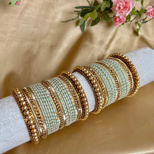 Velvet Mint Midi Bangle Set/Indian/ Pakistani/Jewelley/ Fashion Bracelet